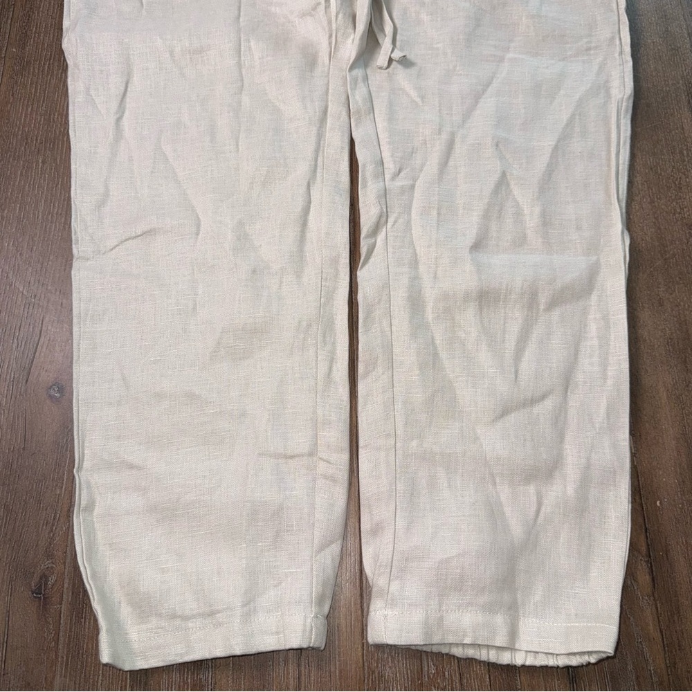 IXIMO %100 Linen Pants Tapered Leg sz L Lagenlook Coastal Cream Ivory pull on - Picture 7 of 11
